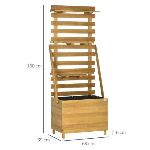 Jardinière surélevée avec treillis et 3 étagères, jardinière avec bac à fleurs pour plantes grimpantes en bois, marron 63x39x160cm - 3