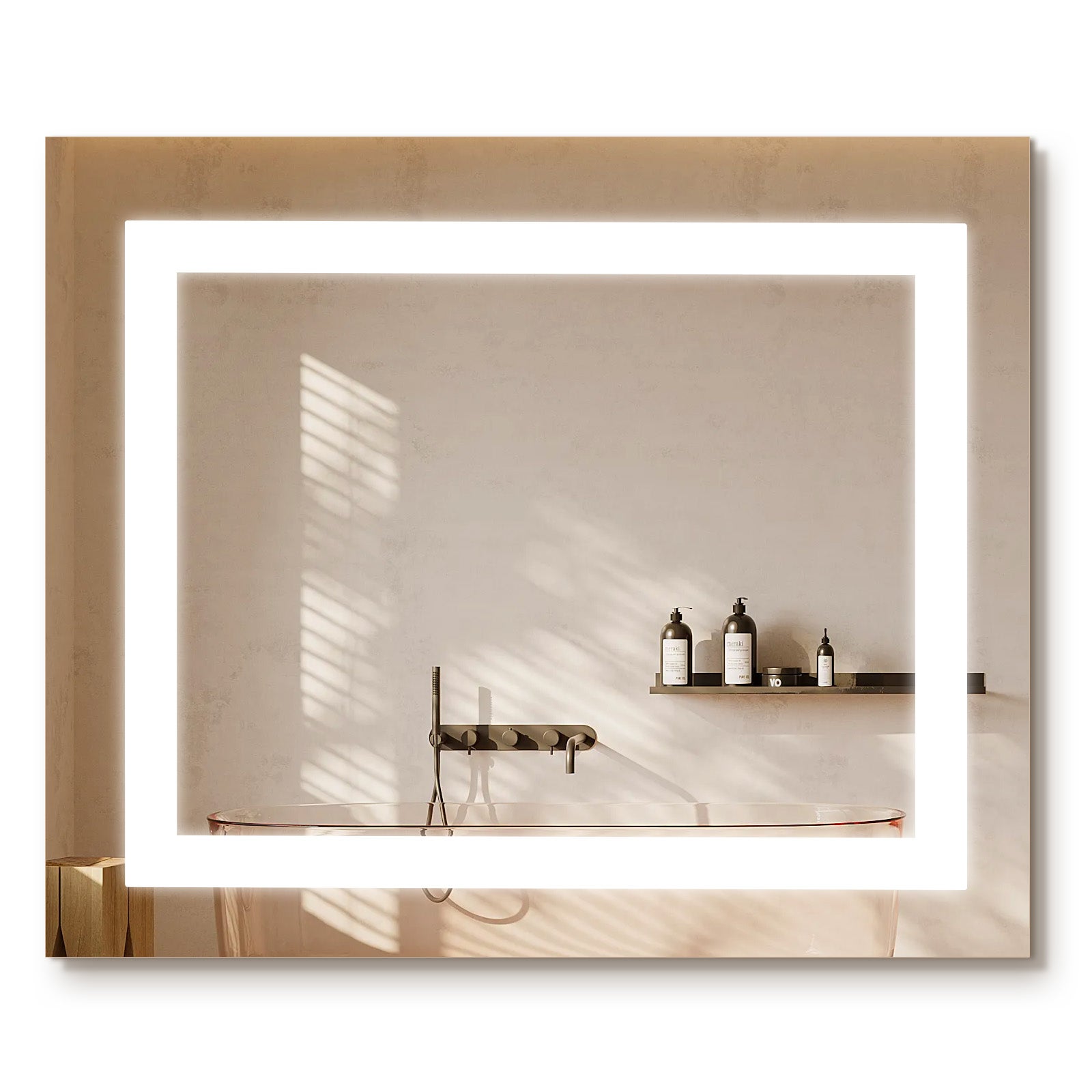 EMKE Lustro łazienkowe z oświetleniem LED 60x50 cm, z 3000/6500K, przeciwmgielne, funkcja pamięci, włącznikiem przyciskowym