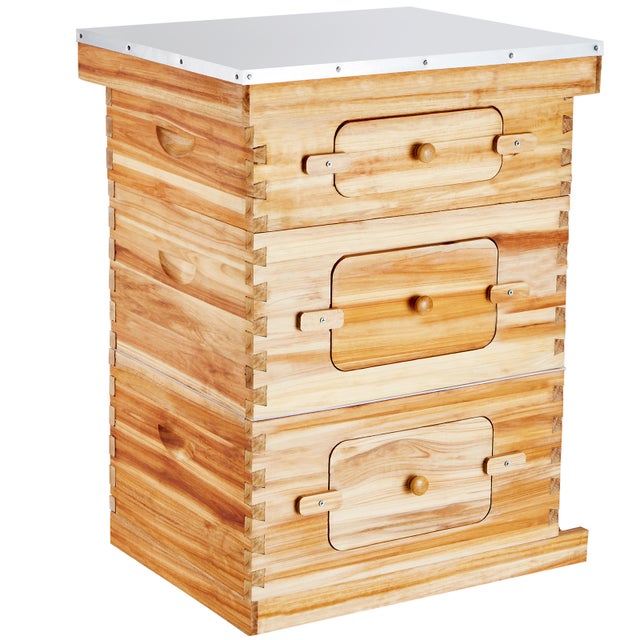 Kit inicial para colmeia SucceBuy 30 quadros, madeira de cedro revestida com cera de abelha, 2 caixas profundas + 1 média, modelo Langstroth