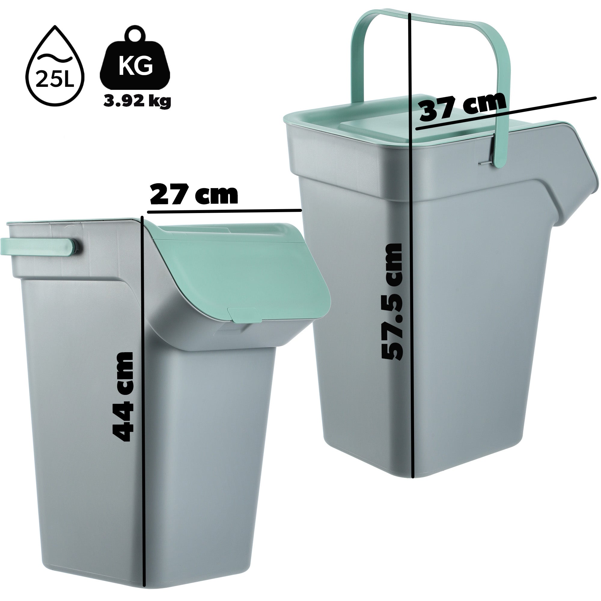 Kit De Tri Sélectif 4 X 12L KADAX - Poubelles Avec Couvercles Étanchés Colorés Blanc