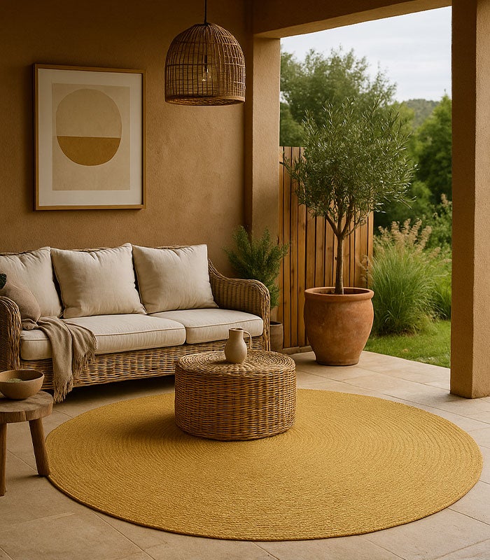 Hamid - Alfombra para interior y exterior Nansa Ocre Redondo 120x120 - 2