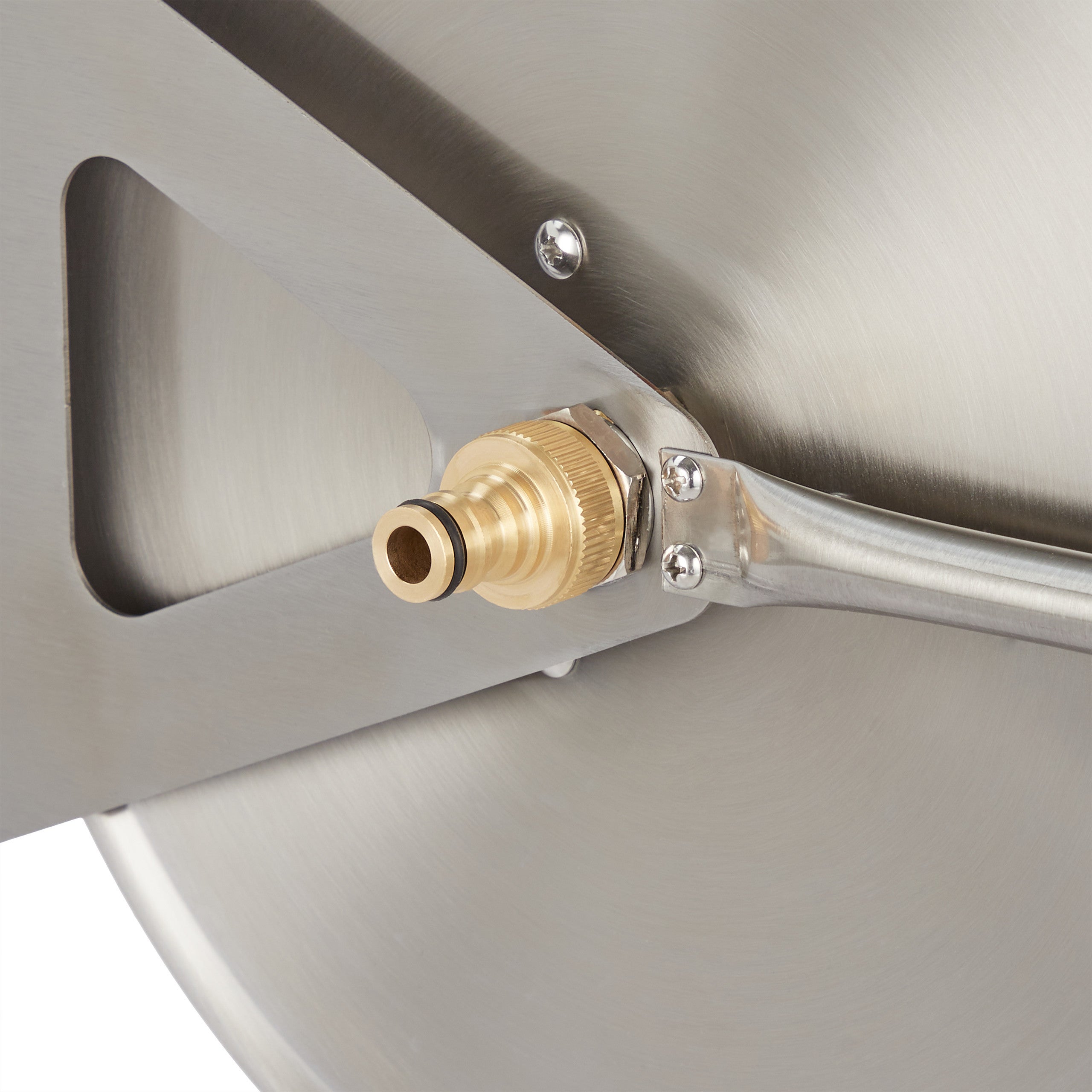 Dévidoir à tuyau d’arrosage, acier inox, vide, à fixer au mur ou poser au sol, pour longueur de 40 m, argenté, Relaxdays - 8