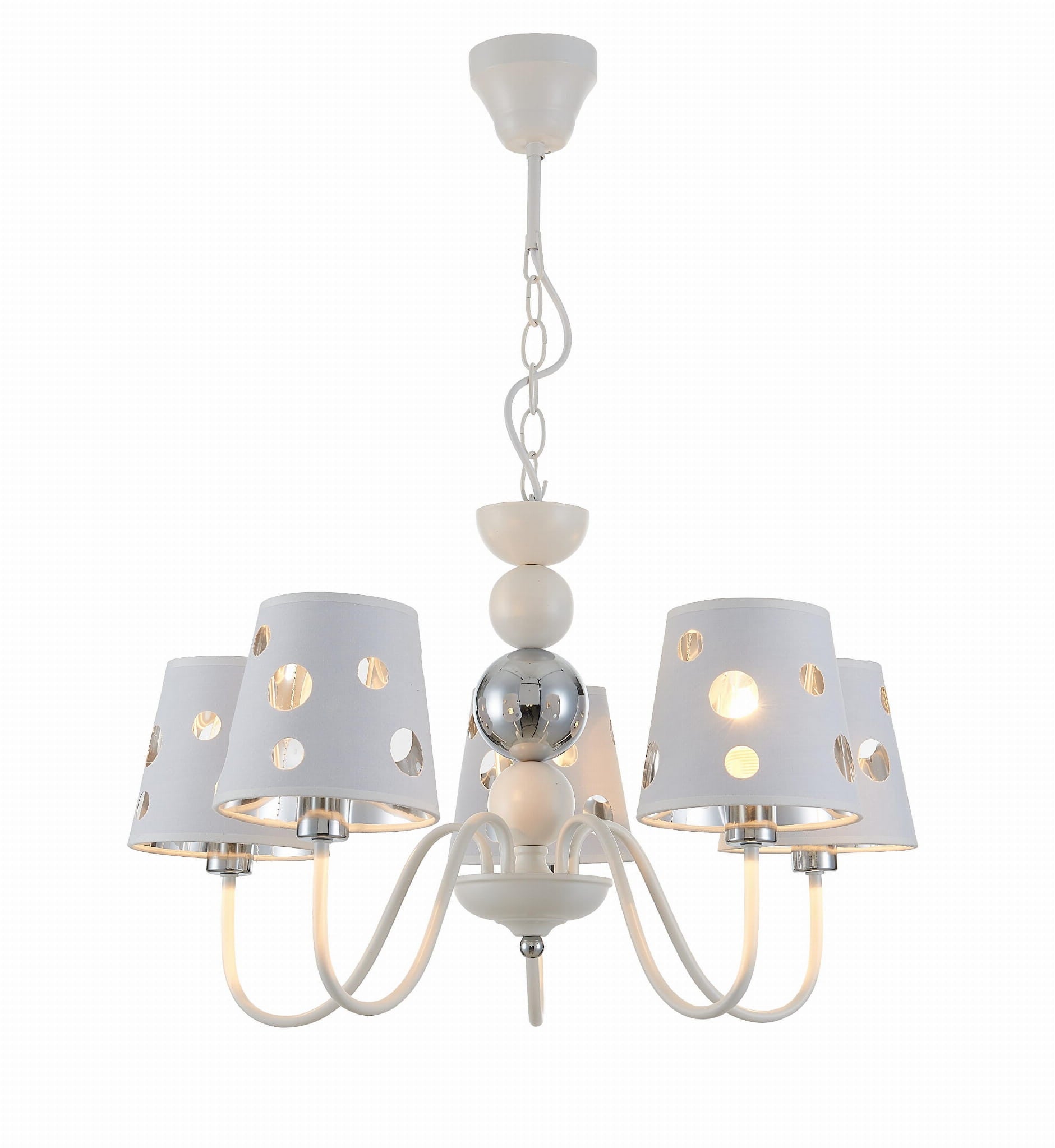 Lampa wisząca Batley biało-srebrna 5xE14x60W wym: 100 x 58 x 58 cm metal Candellux