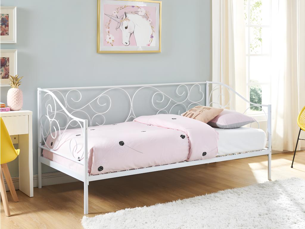 Lit Banquette 90x200 Cm – Blanc, Bois, La Redoute, Neuf, Compatible Matelas 200x90