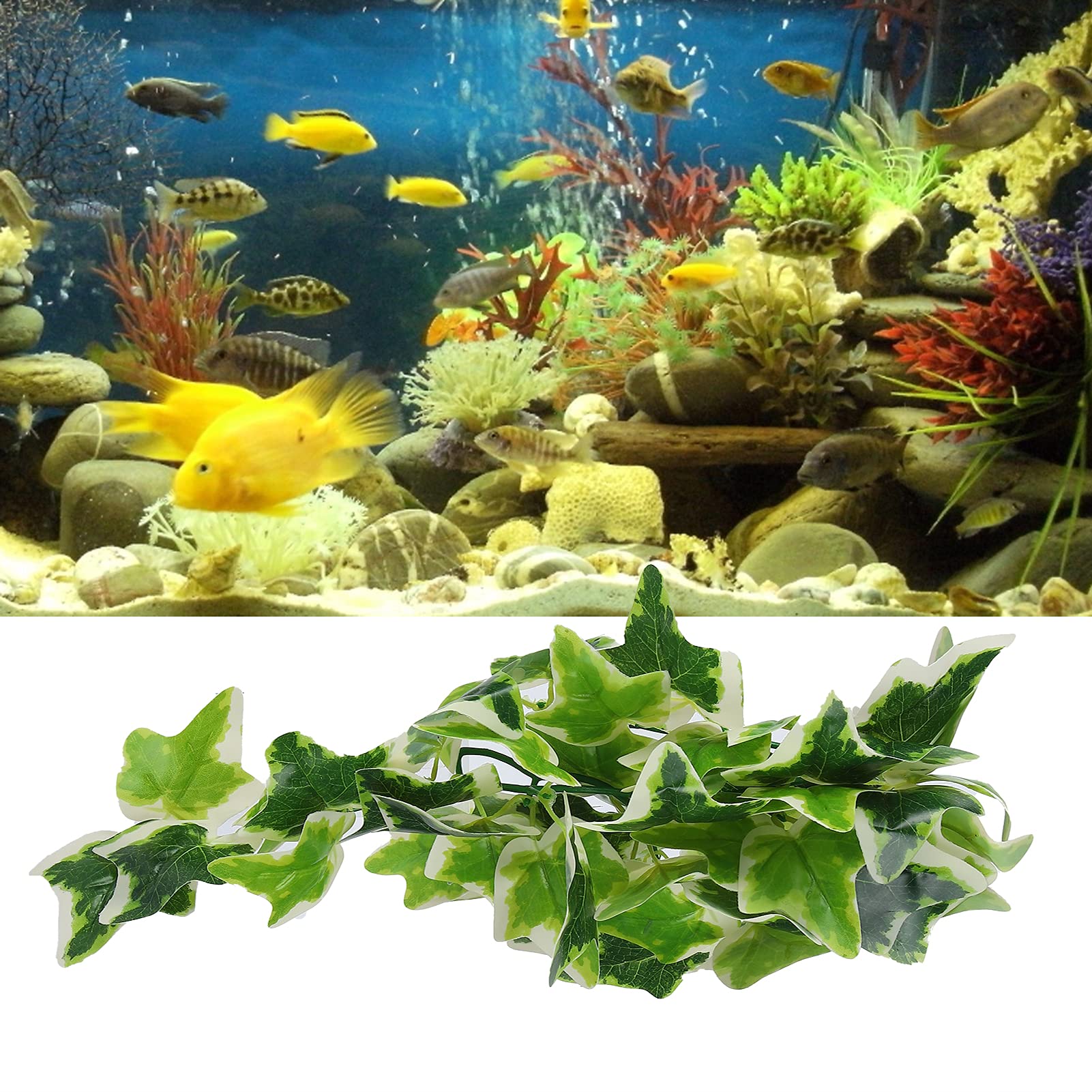 Plantes artificielles pour reptiles, plantes en plastique réalistes, feuilles suspendues, décoration avec ventouse pour reptiles, terrarium, aquarium - 3