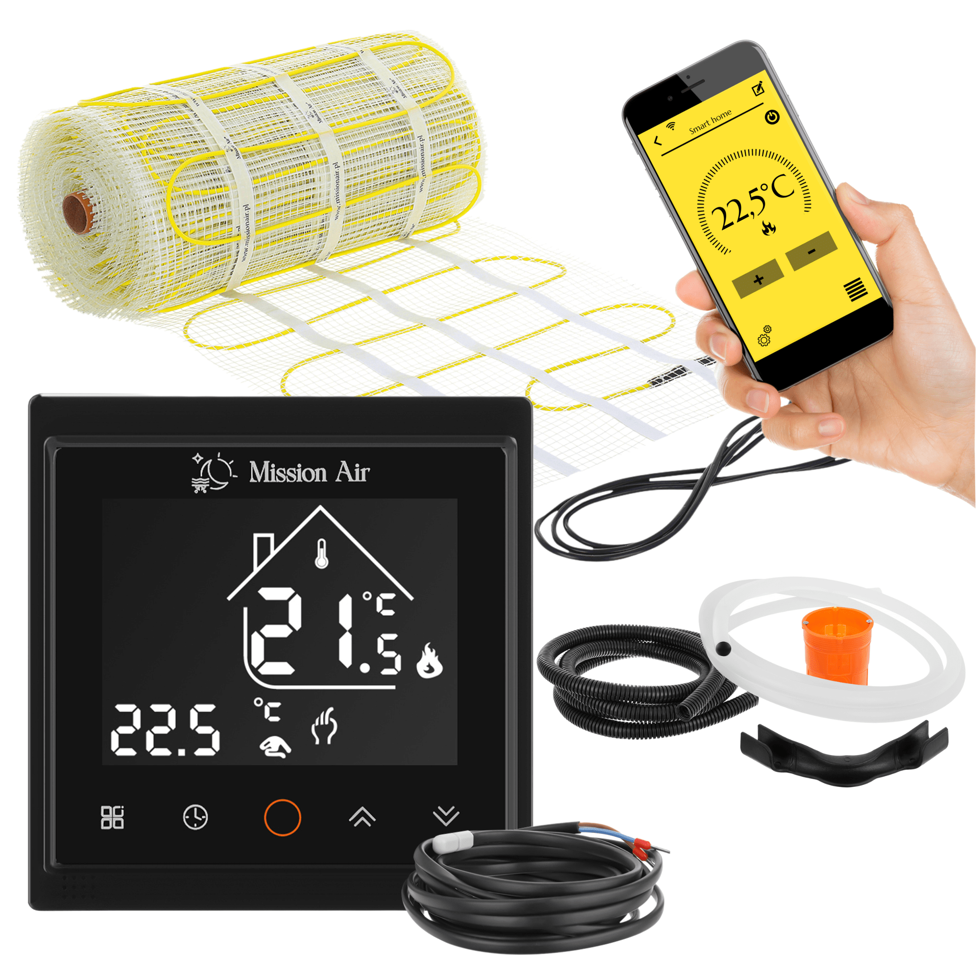 Zestaw mat grzewczych pod płytki MA-160 10m² + Libra Czarny