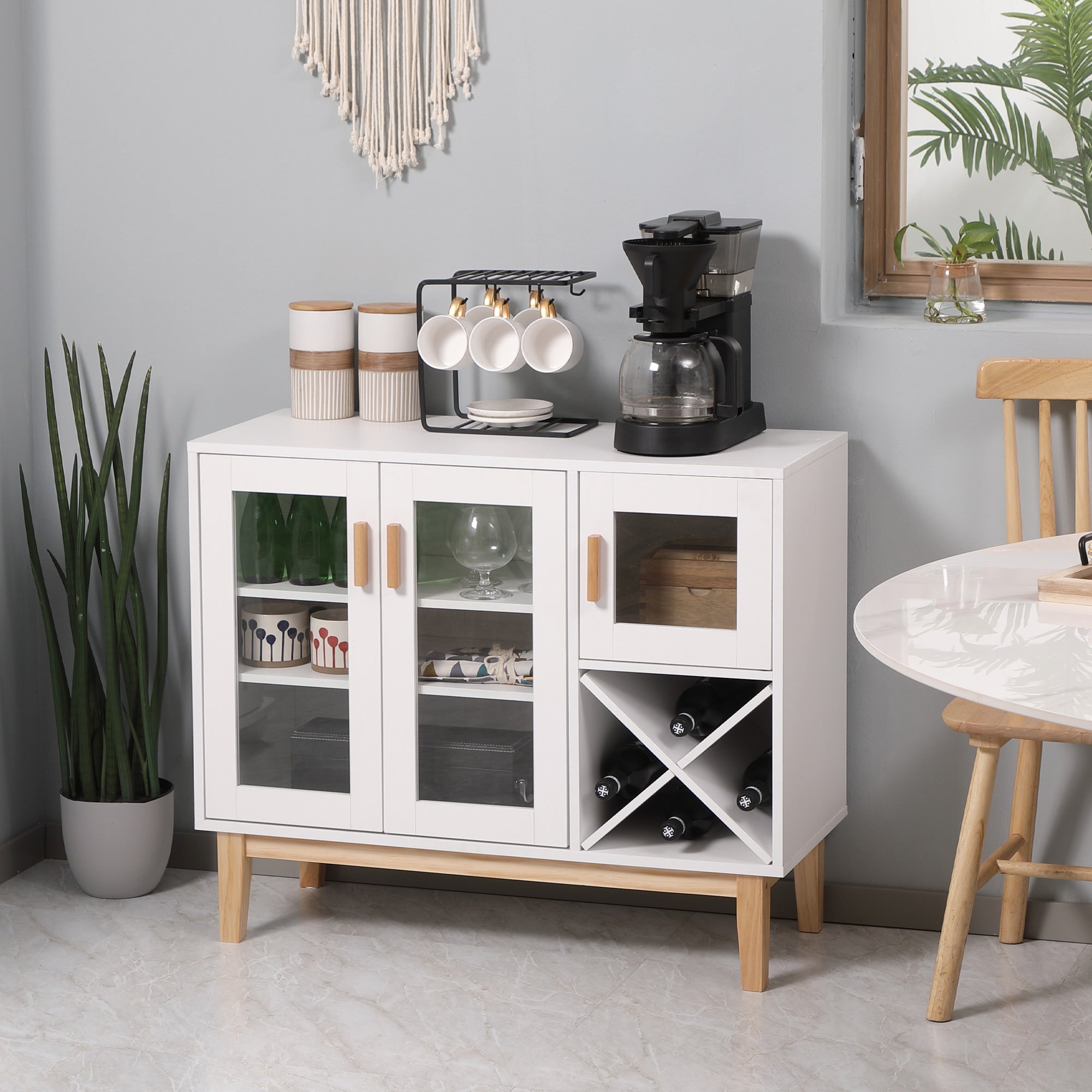 Aparador de Cocina HOMCOM Melamina de Madera, Madera de Pino Madera Natural y Blanco 90x37x75 cm 835-654 - 2