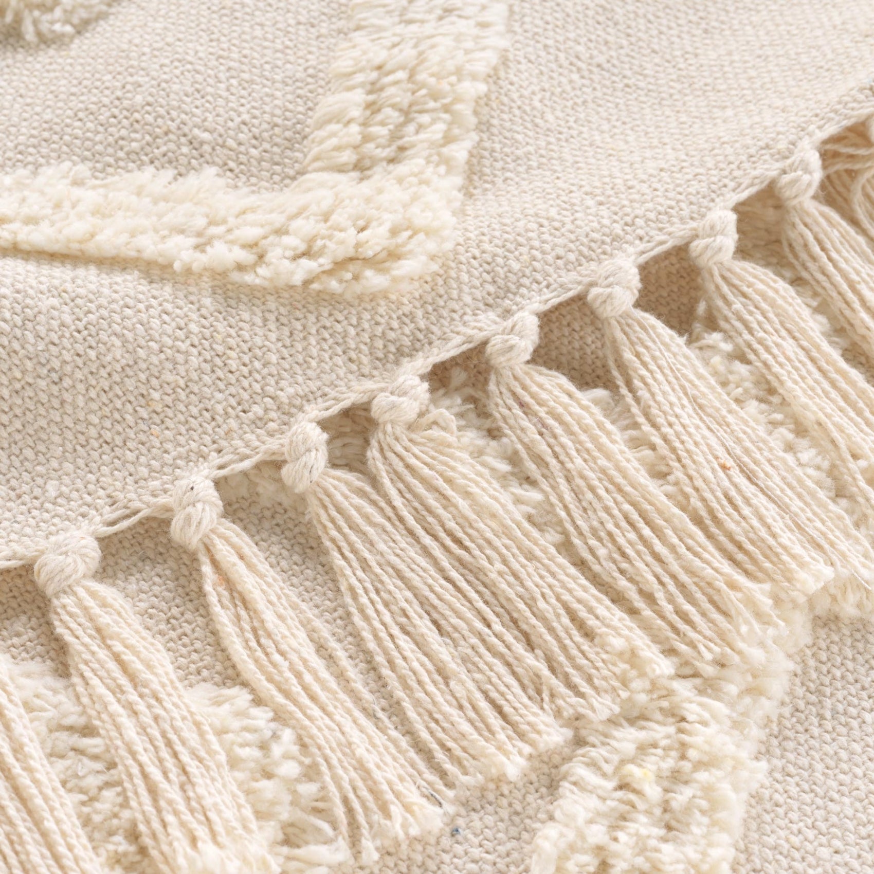 Plaid bohème tufté avec franges - Blanc cassé - 125x150 cm - Coton/Polyester - 5