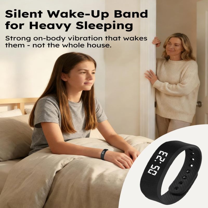Bracelet réveil vibrant pour gros dormeurs, réveil silencieux intelligent, noir - 5