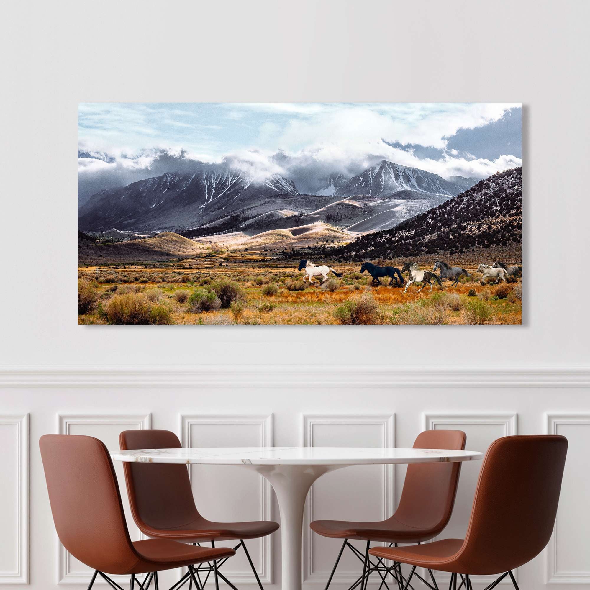 Peinture photographique de paysage - impression sur toile - Pangea Images, Chevaux sauvages, Réserve naturelle du lac Mono, Californie - 100x50 cm - 2