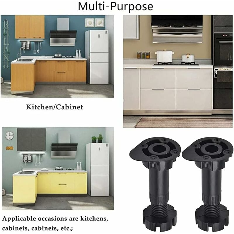 24 pieds d'armoire en plastique, pieds de meubles, pieds de meubles réglables (80 mm-100 mm), pieds de meubles en plastique noir - 4