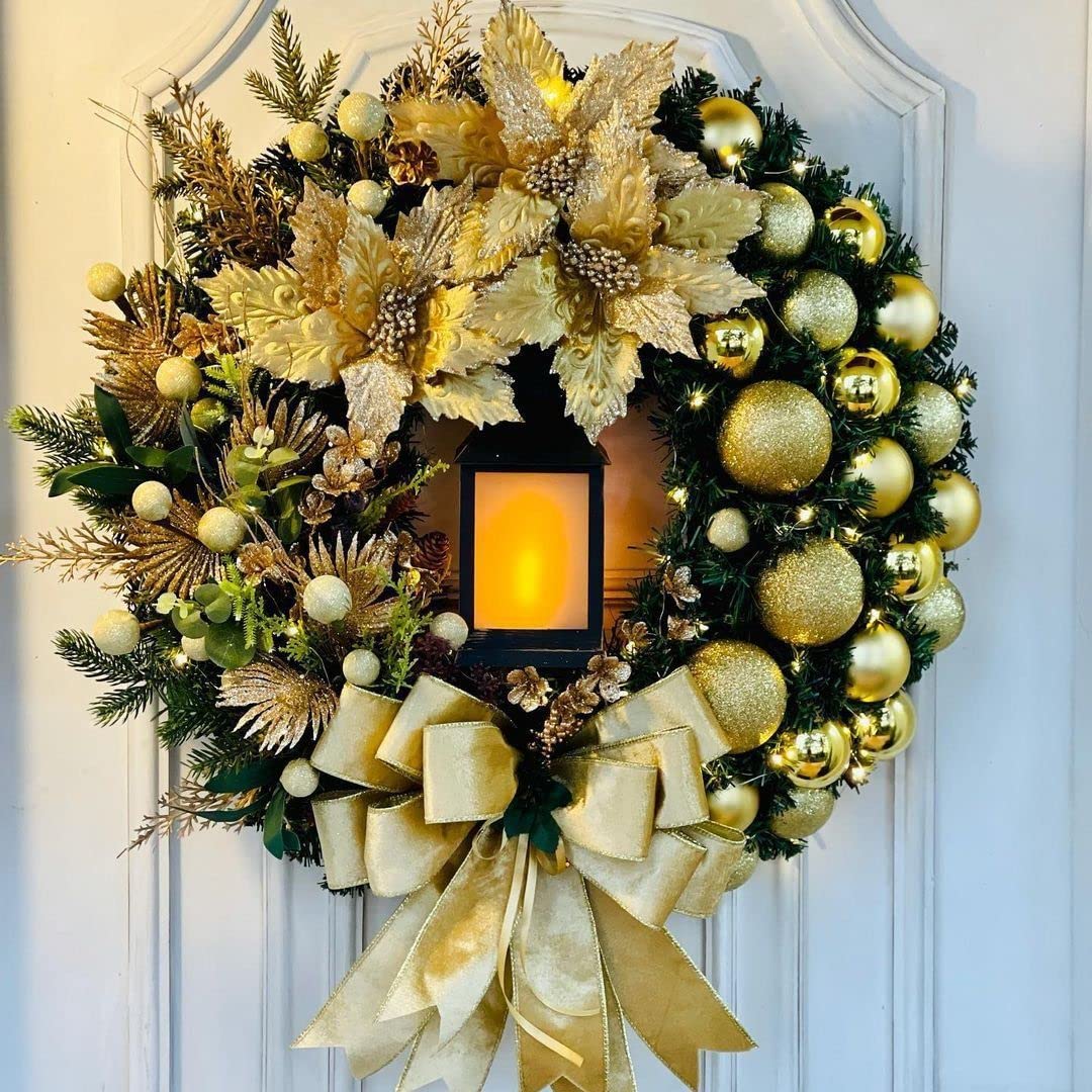 16in Couronne de Noël, LED Guirlande de Noël 8 Modes Couronne de Porte de Noël Artificielle avec Pommes de pin, Baies Rouges, Décoration de Noël pour Porte, Fenêtre, Cheminée, Mur