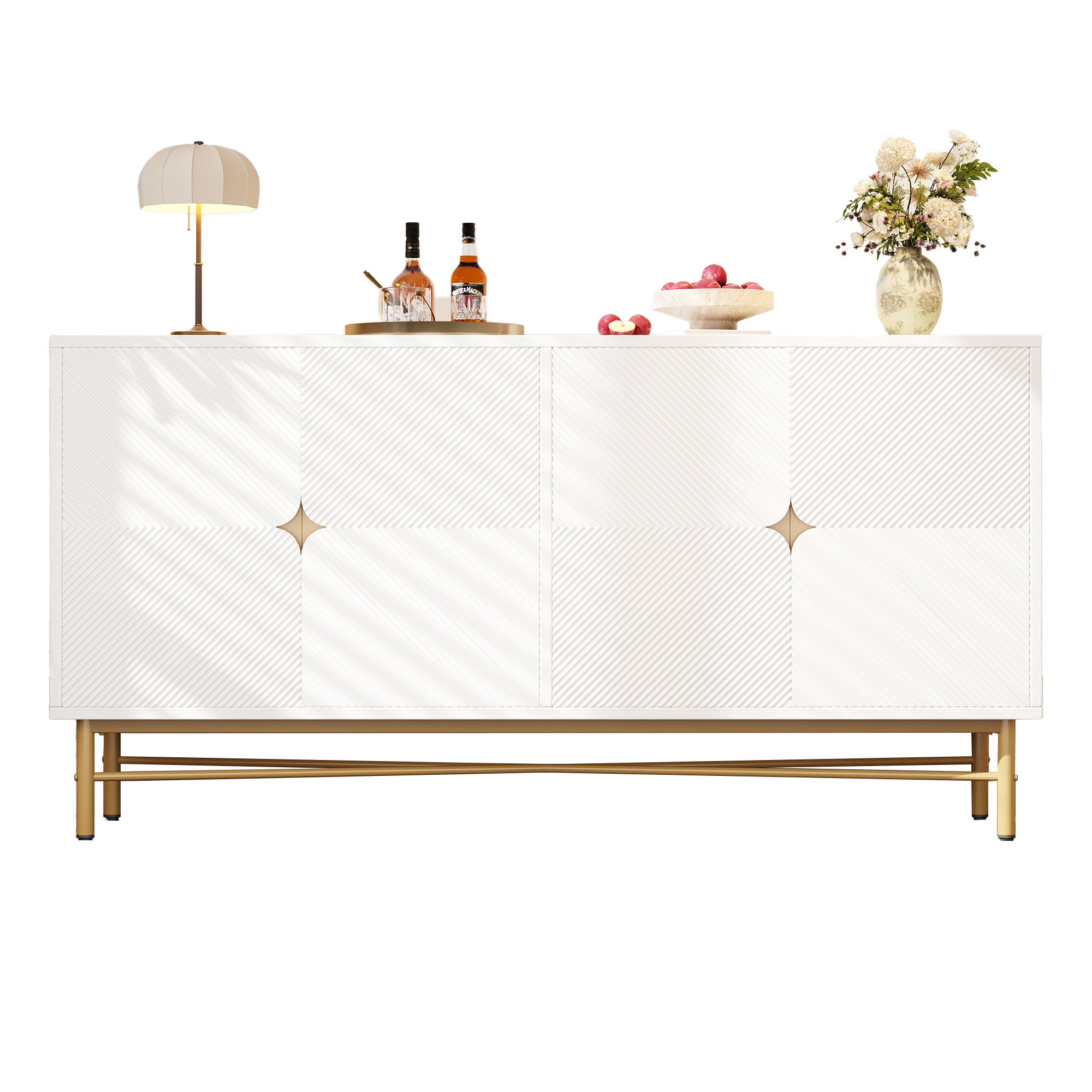 Buffet Blanc 160 cm, Meuble Salle à Manger avec 4 Portes - Rangement Storage avec poignées Dorées Brossées et Pieds Brillants - 7