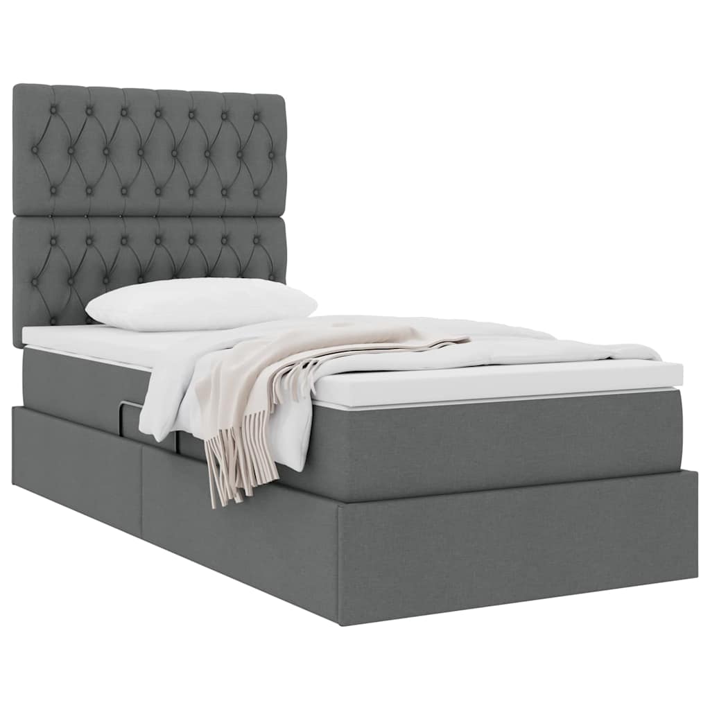 Lit avec rangement et matelas en tissu gris foncé, pour la chambre, 90 × 190 cm - 3