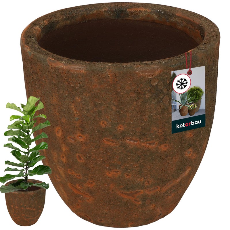 Doniczka ceramiczna duża mrozoodporna elegancka vintage brązowa 30x29 cm - KOTARBAU