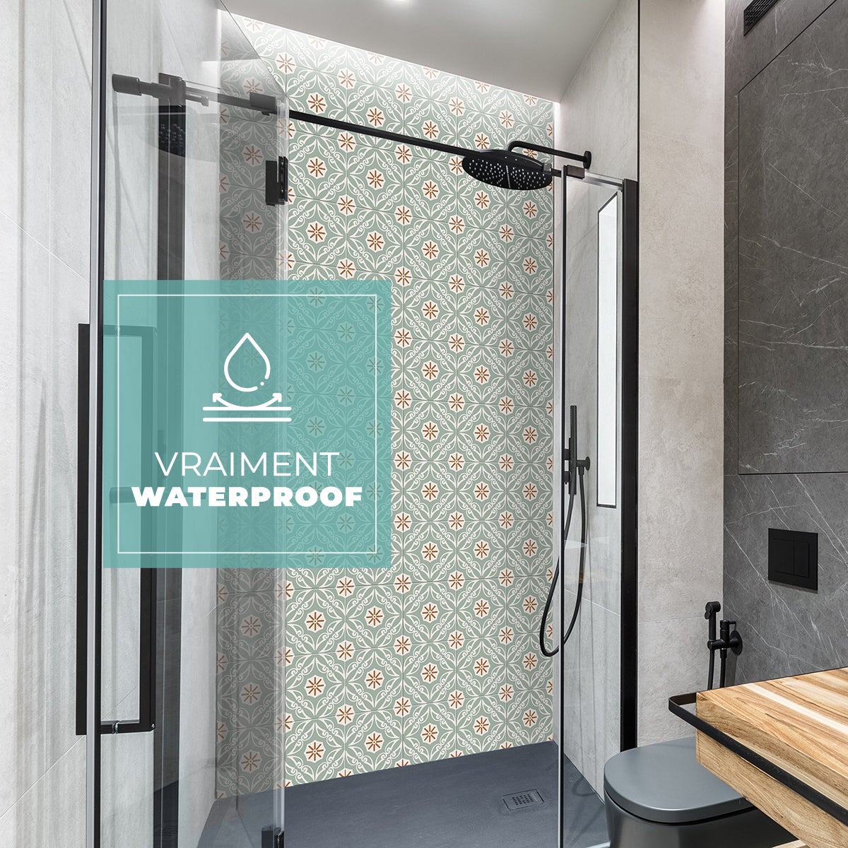 8 carreaux adhésifs 20x20cm Alice / Carreaux de ciment provençaux / bleu / pour douche, murs, sol, cuisine, salle de bain… - 5
