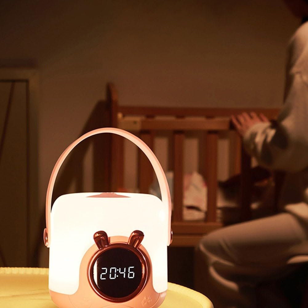 Luce notturna portatile con orologio, lampada touch dimmerabile, tre temperature di colore, lampada da tavolo ricaricabile, 10,6*15,4 cm - 8