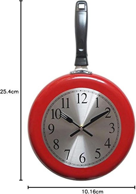 Reloj de pared de metal para cocina de 25 cm con diseño de sartén