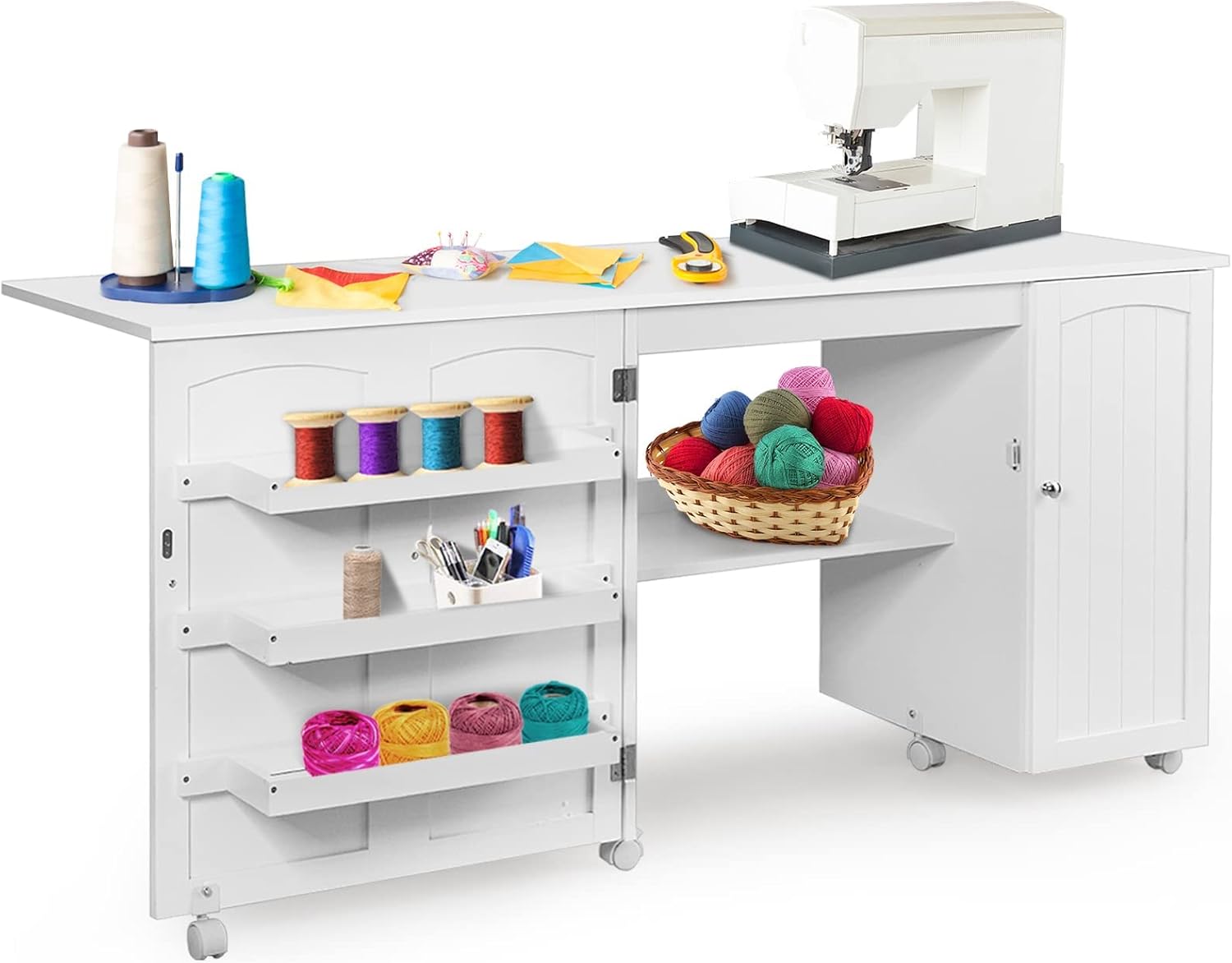 Table de Couture Pliable avec Roues Universelles (2 Verrouillables) et