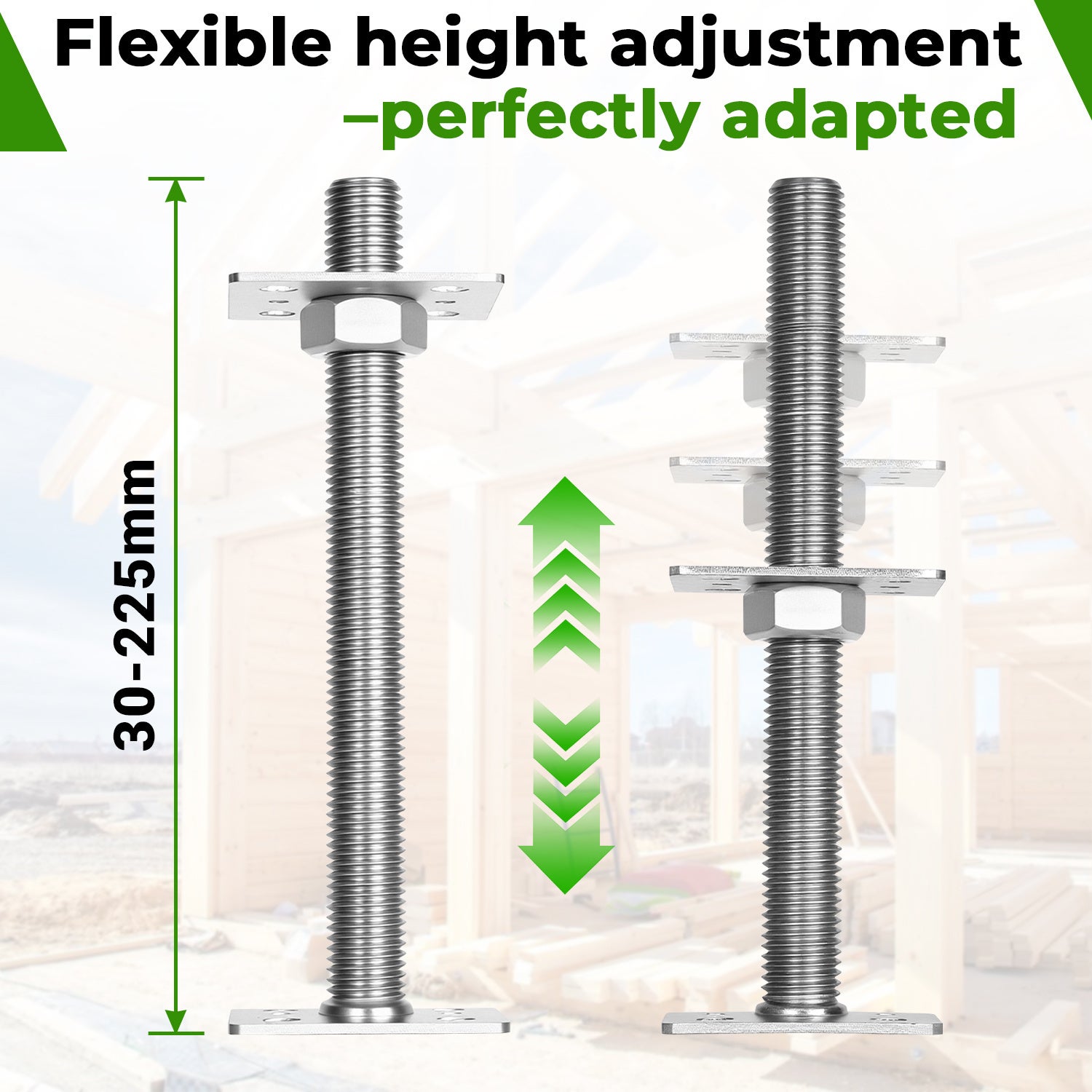 Support de poteau réglable, hauteur ajustable pour projets bois et jardin 30-250 mm Argent 4PCS - 3