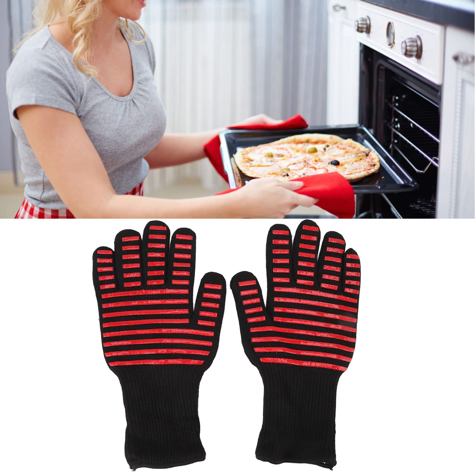 Gants De Four Doubles épais - Résistants à La Chaleur - Pour Barbecue, Four, Micro-ondes - Avec Anneau De Suspension - 3