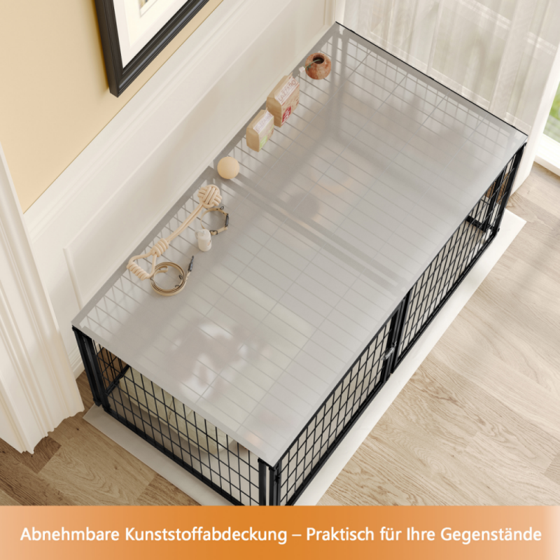 Jaula para perros con tapa de seguridad y puerta regulable, con alfombra de PVC, 120×60×60 cm, Negro - 4