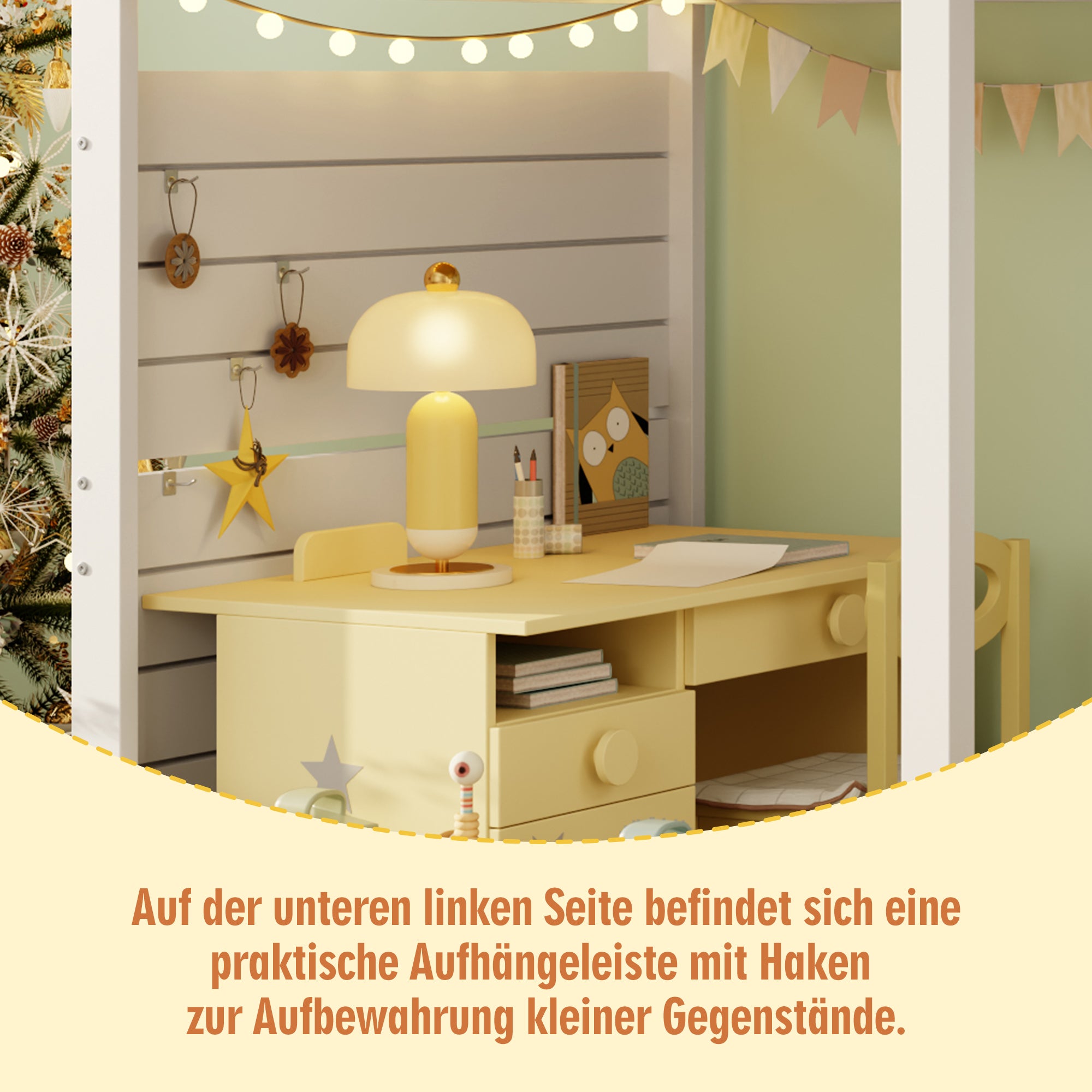 Łóżko piętrowe 90 x 200 cm z półkami i okienkiem - lite drewno + płyta MDF - dla dzieci - białe (materac nie jest wliczony w cenę) - 5