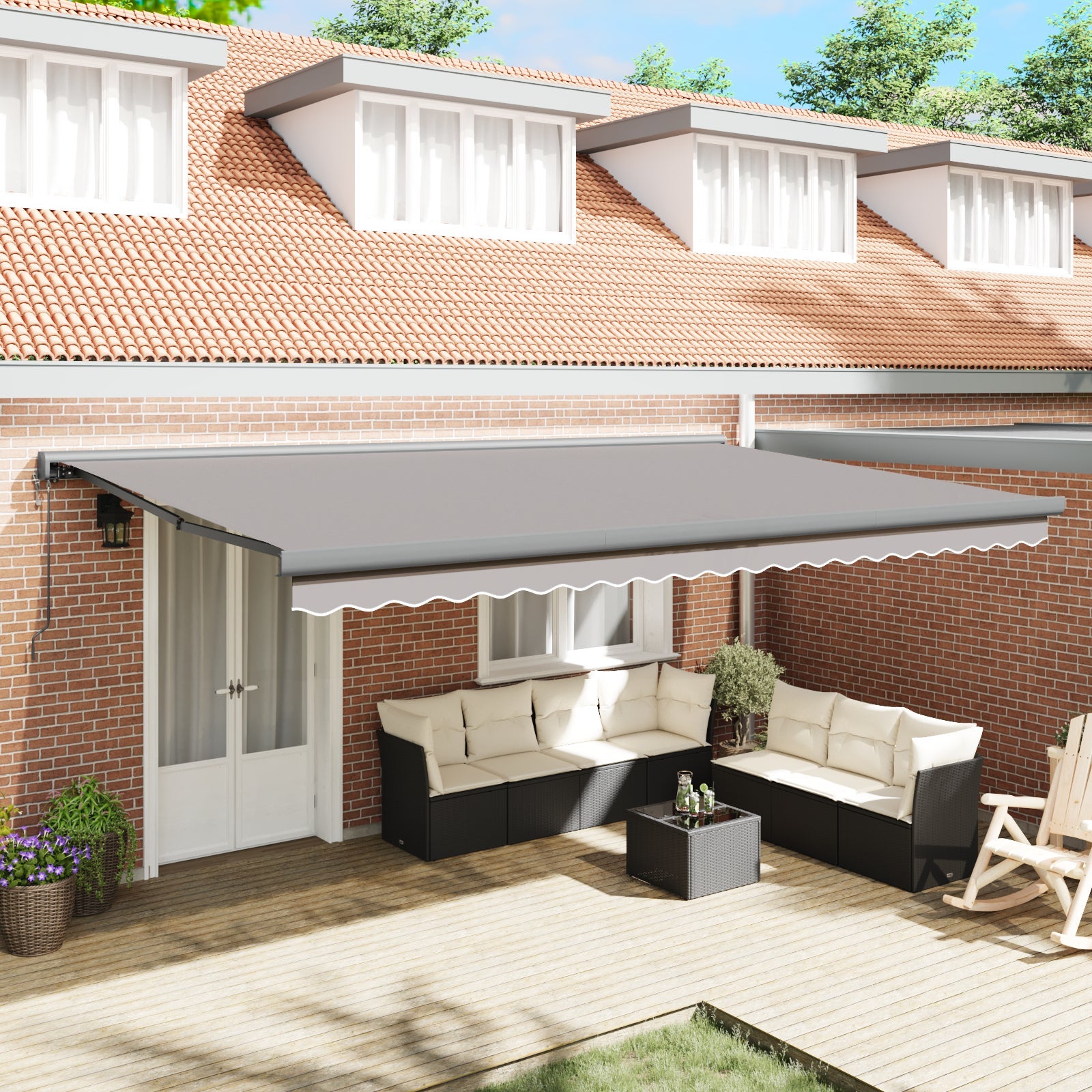 Vidaxl toldo retráctil automático gris claro 500x300 cm, vidaxl tela de reemplazo para toldo de 5x3 m gris claro