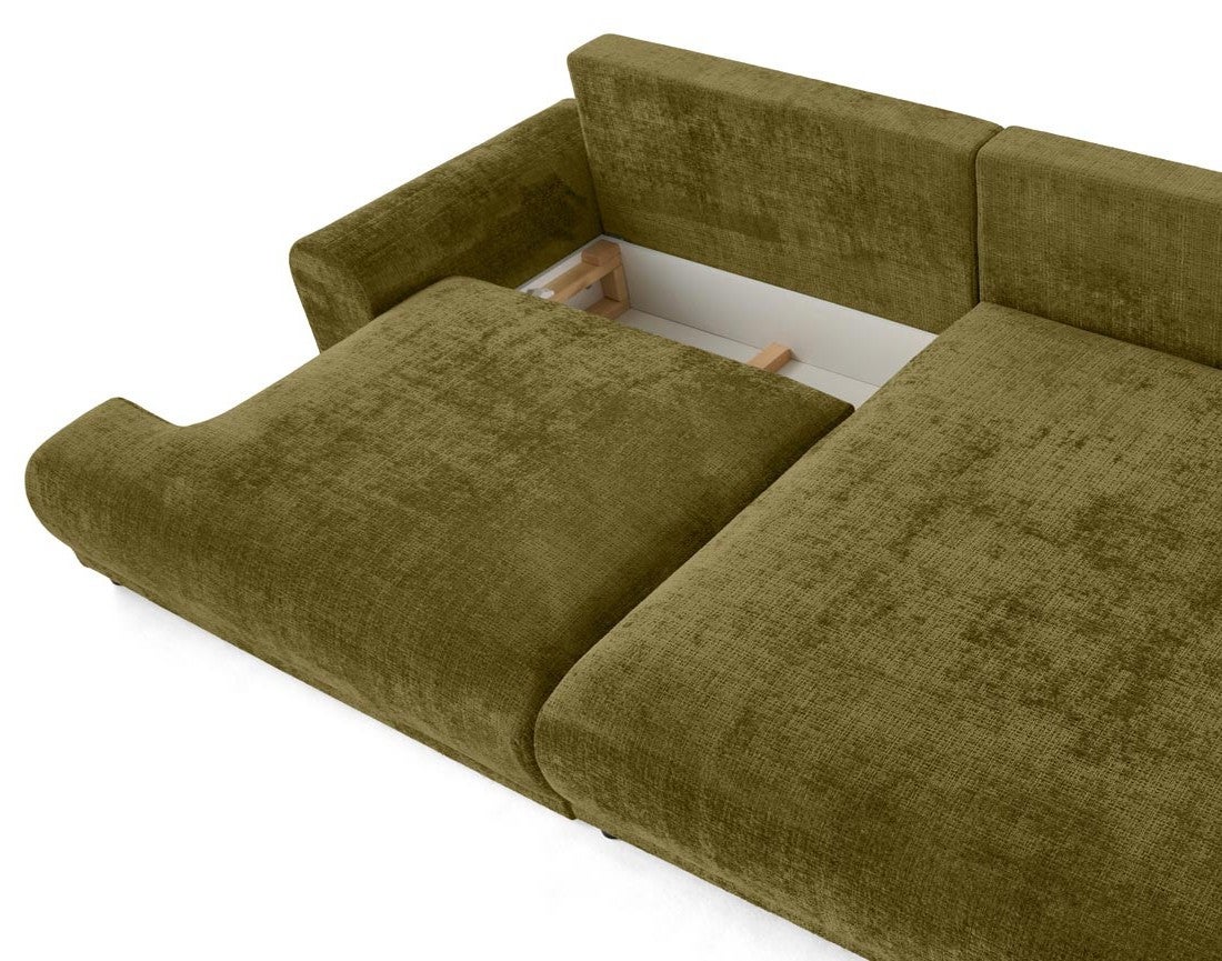 Canapé d'angle droit convertible 4 places en velours texturé vert olive - NELLY - Best Mobilier - 3