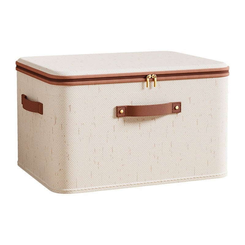 Boîte de rangement pliable avec couvercle, boîte de rangement à fermeture  éclair en coton et lin avec couvercle, 38*26*16cm, beige