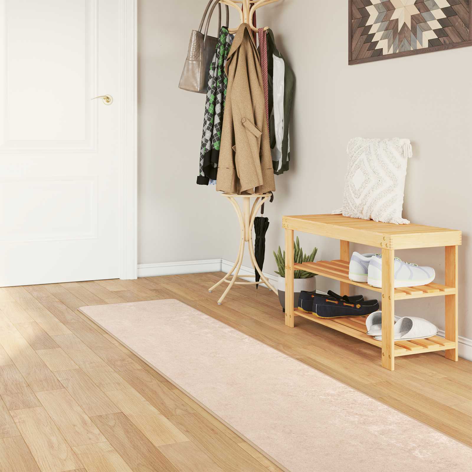 Alfombra de pasillo - Poliéster y PVC - Base antideslizante - Crema ...