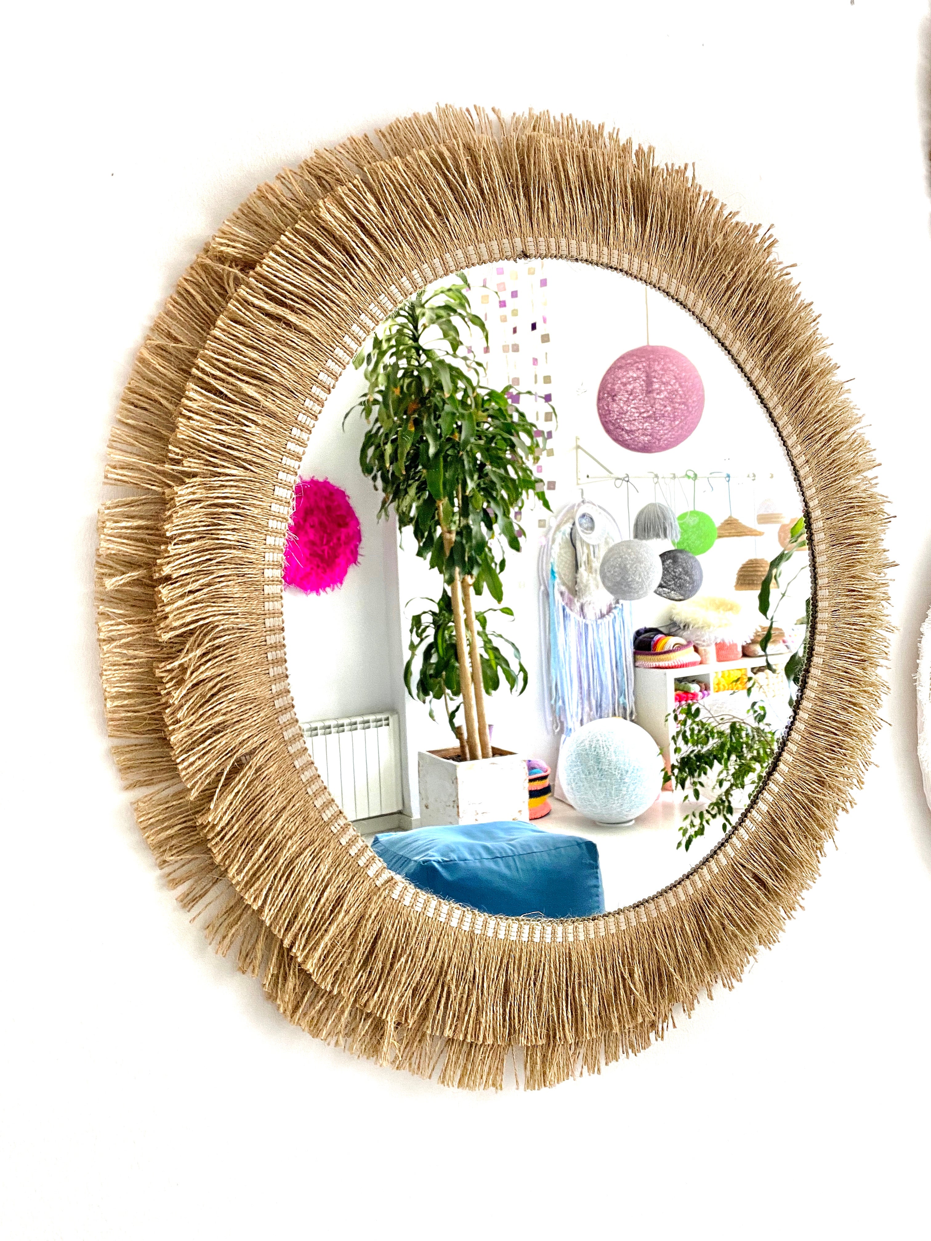 Specchio decorativo rotondo in corda di iuta e fibre naturali, stile bohémien - MIRROR JUTE II 50 cm - 3