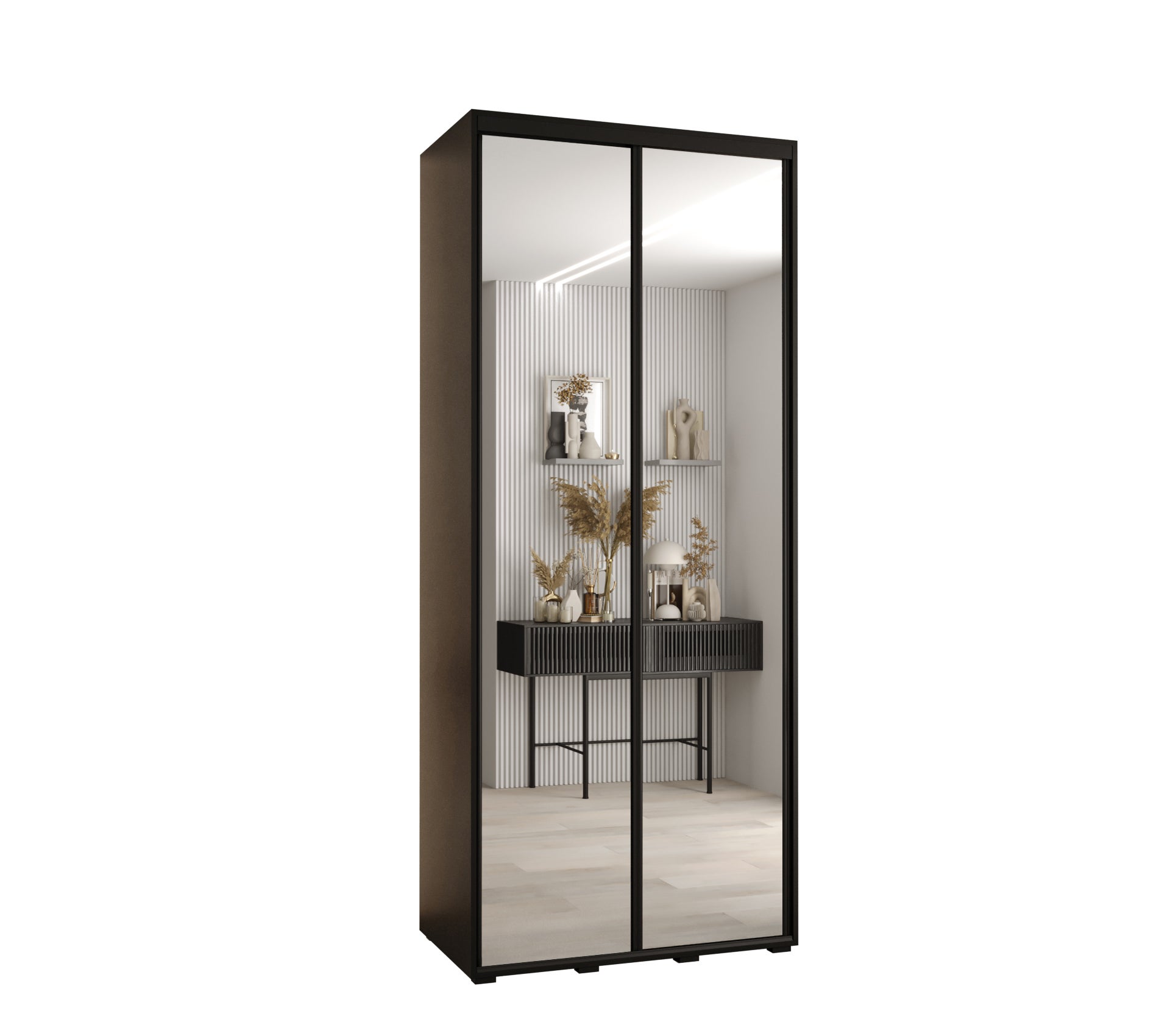 Szafa przesuwna z lustrem wysoka Davos 2 120 x 45 x 235,2 cm czarny + czarny + u. czarny - Abiks Meble