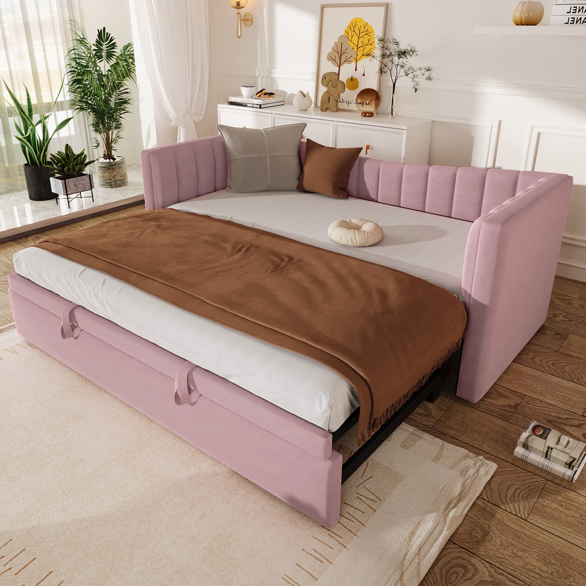 Canapé-lit Gigogne 90/180x200 Cm - Velours Doux, Structure MDF - Lit Escamotable Pour Studio, Chambre D'amis - Beige