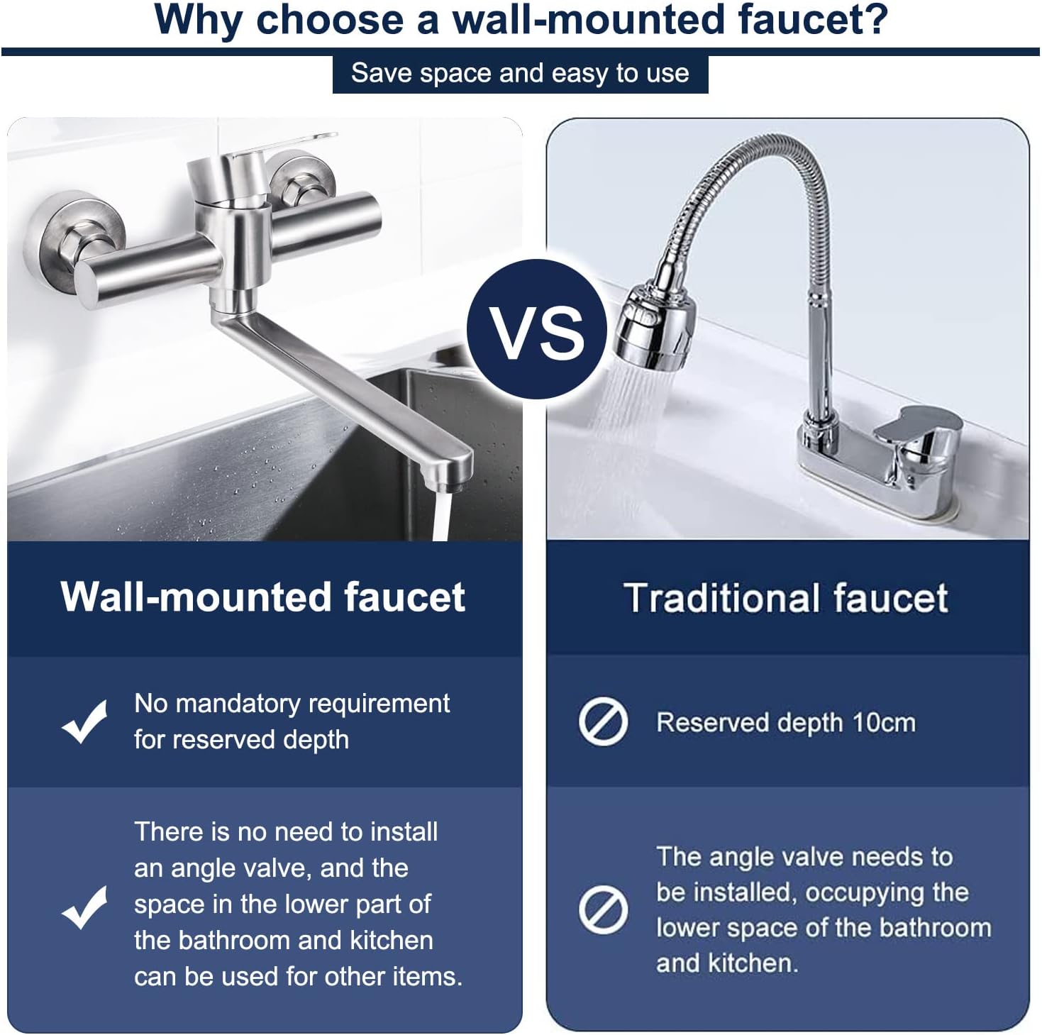 Rubinetto da cucina a parete, miscelatore a parete in acciaio inossidabile, lavello da cucina girevole a 360°, acqua calda e fredda, spazzolato - 4