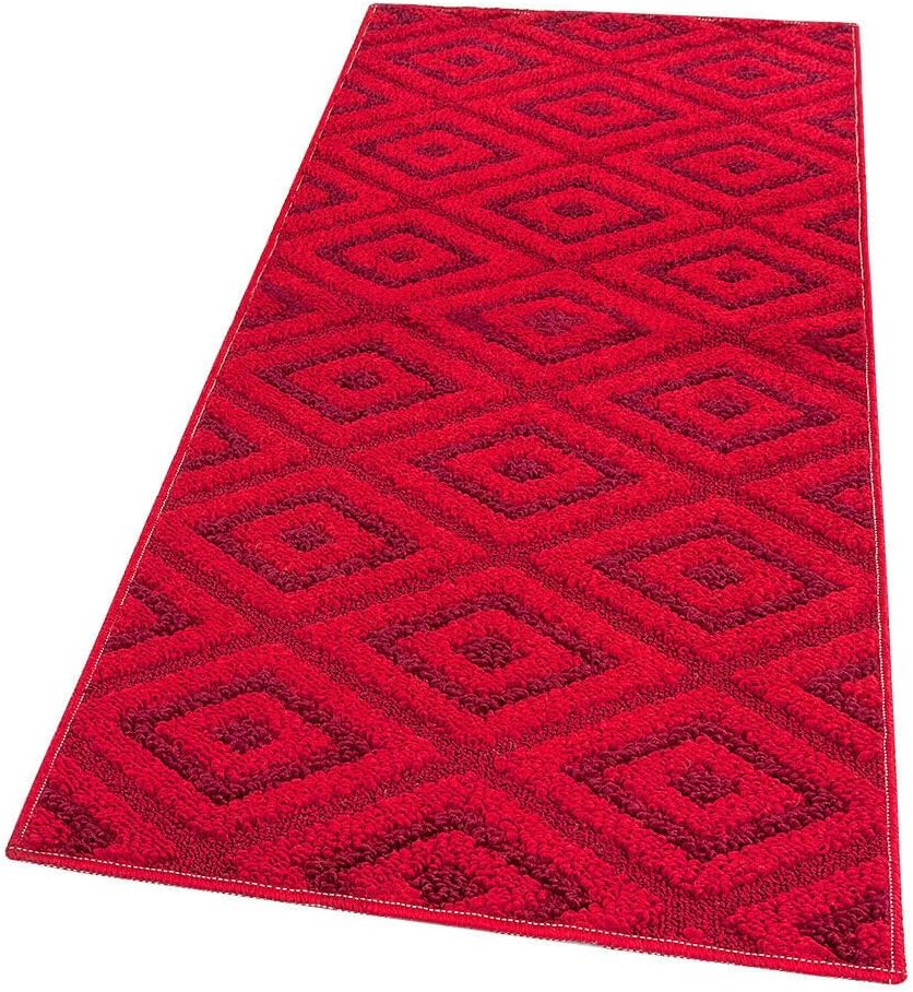 Dywan Kuchenny 50x145 cm Antypoślizgowa 100% Made in Italy Zmywalny Nowoczesny Trójwymiarowe Romby Burgundowy