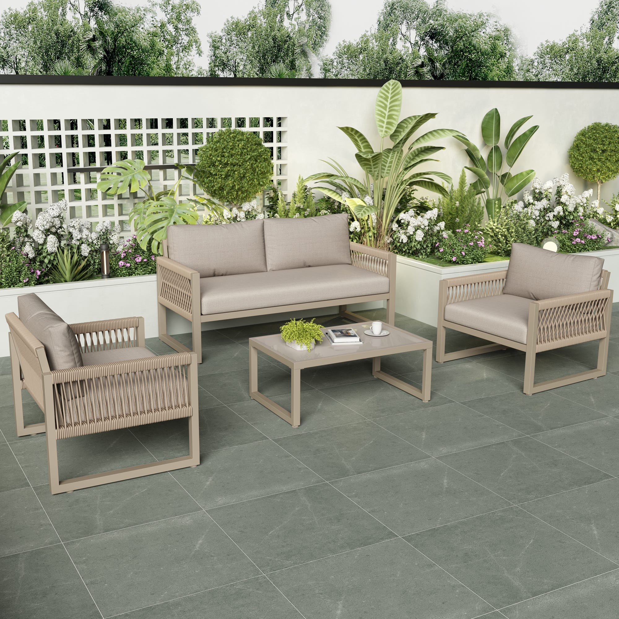 Seconde chance - Salon de jardin 5 places en aluminium gris anthracite Seconde chance - Salon de jardin 5 places en aluminium gris anthracite