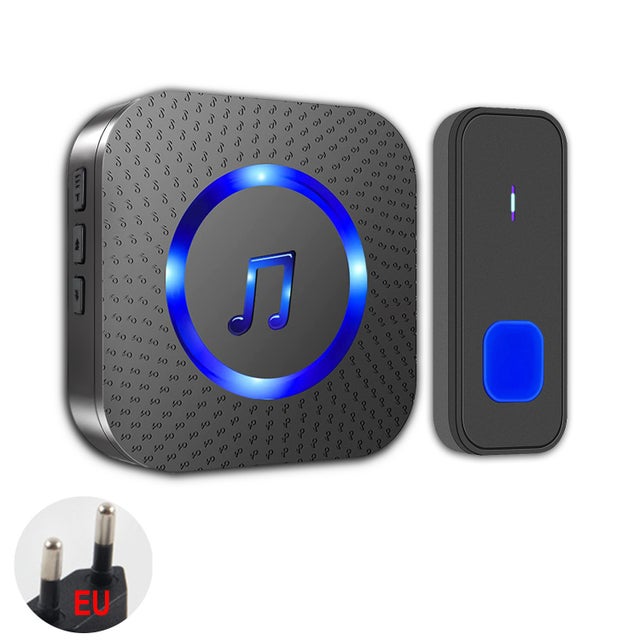 Campanello wireless per esterni, portata 400 metri, impermeabile IP55, con luce LED, 55 melodie e 5 livelli di volume (1 trasmettitore + 1 ricevitore)