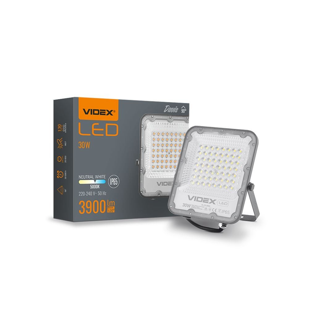 Naświetlacz LED szary LED 30W 5000K 3900lm IP65 wym: 19,72 x 17,8 x 2,9 cm aluminium Videx