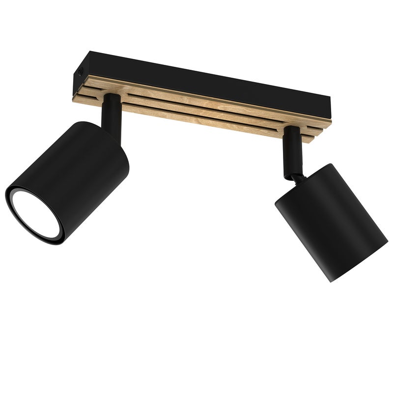 Reflektor sufitowy spot natynkowy Terra listwa czarny mat-jasne drewno 2xGU10x8W wym: 15,5 x 20 x 5,5 cm metal Luminex