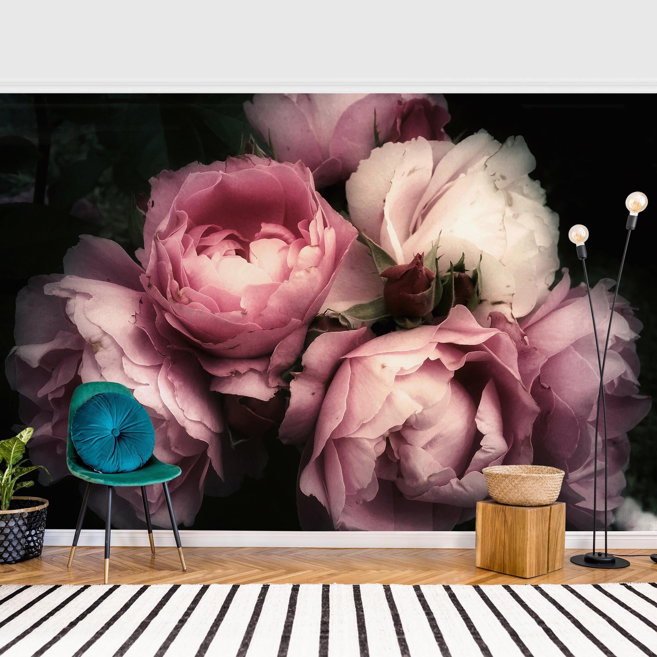 Papel pintado fotomural peonía flores rústico shabby chic 346 - salón dormitorio cocina pasillo - tnt 288 x 190 cm premium