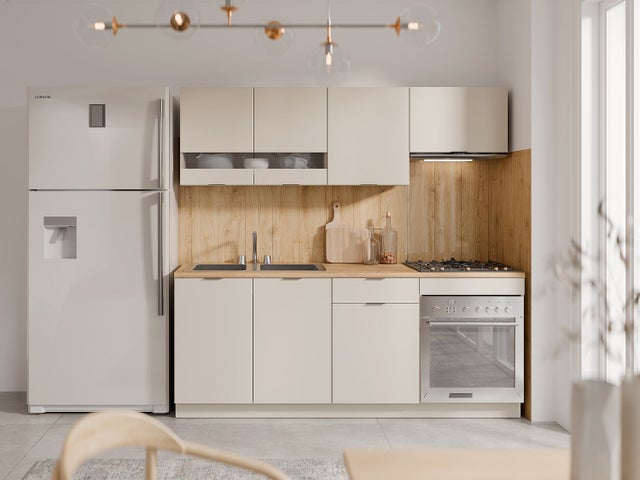 Cuisine complète - Avec plan de travail 200 cm - Beige et Naturel - CARMEO