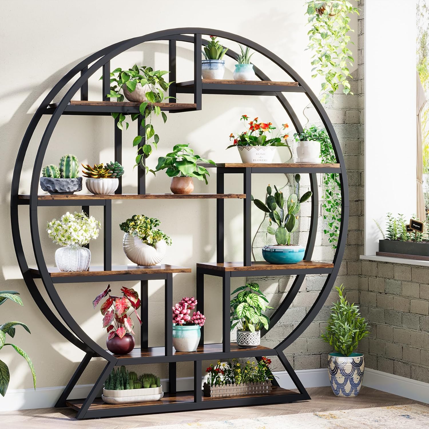Tribesigns Support de plantes d'intrieur 8 tages, 150*30*160 cm, tagre  pour plantes en mtal, pour intrieur, balcon - Brun | Leroy Merlin