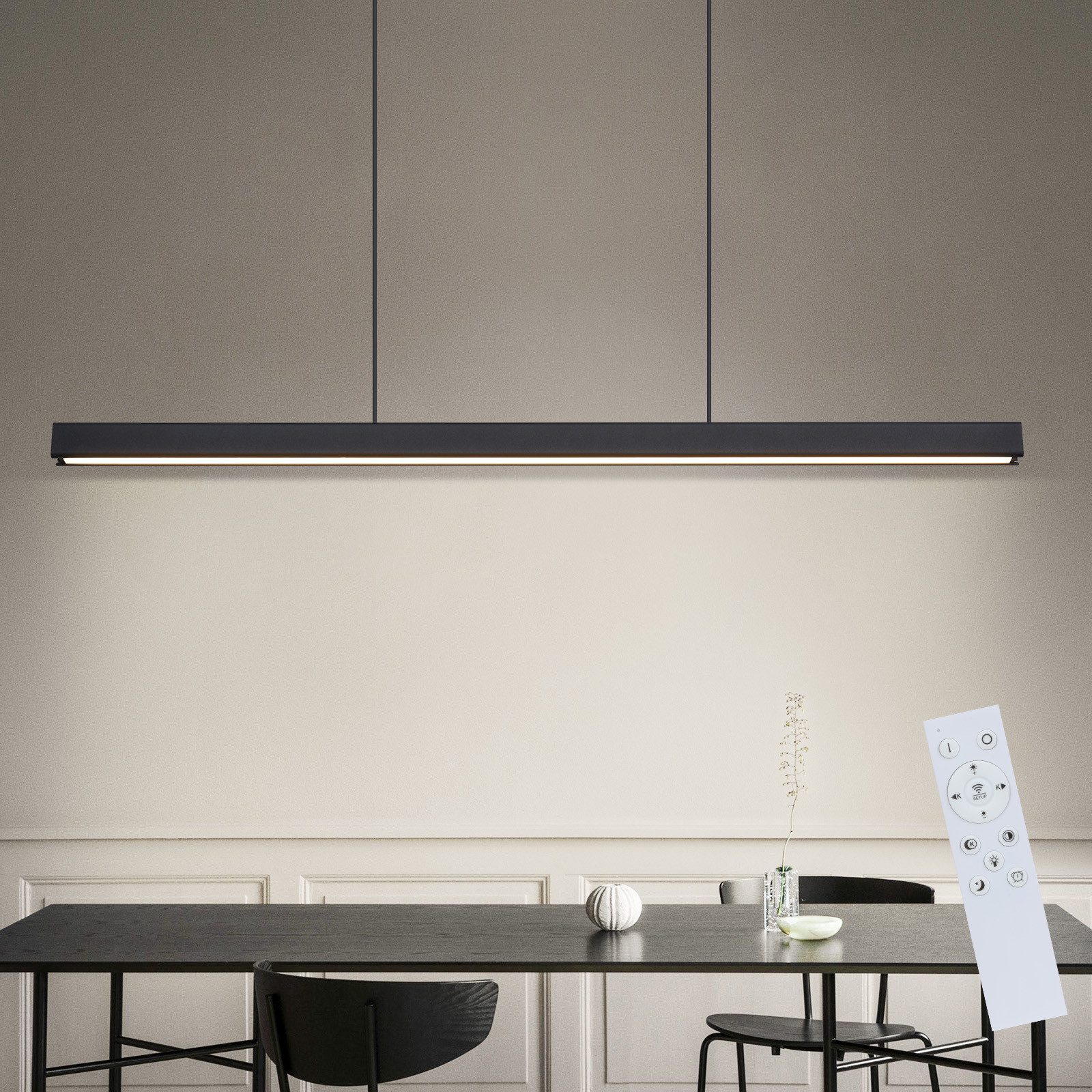 ZMH Lampa wisząca do jadalni, 148 cm, czarna, liniowa lampa wisząca 50W, ściemnialna kuchenna