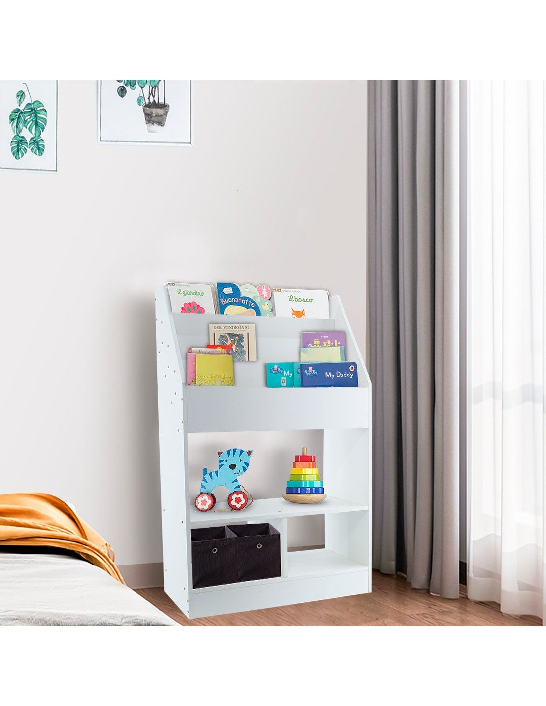 Libreria Montessori per Bambini Bianca Scaffale Ripiani Multiuso Portagiocattoli - 4