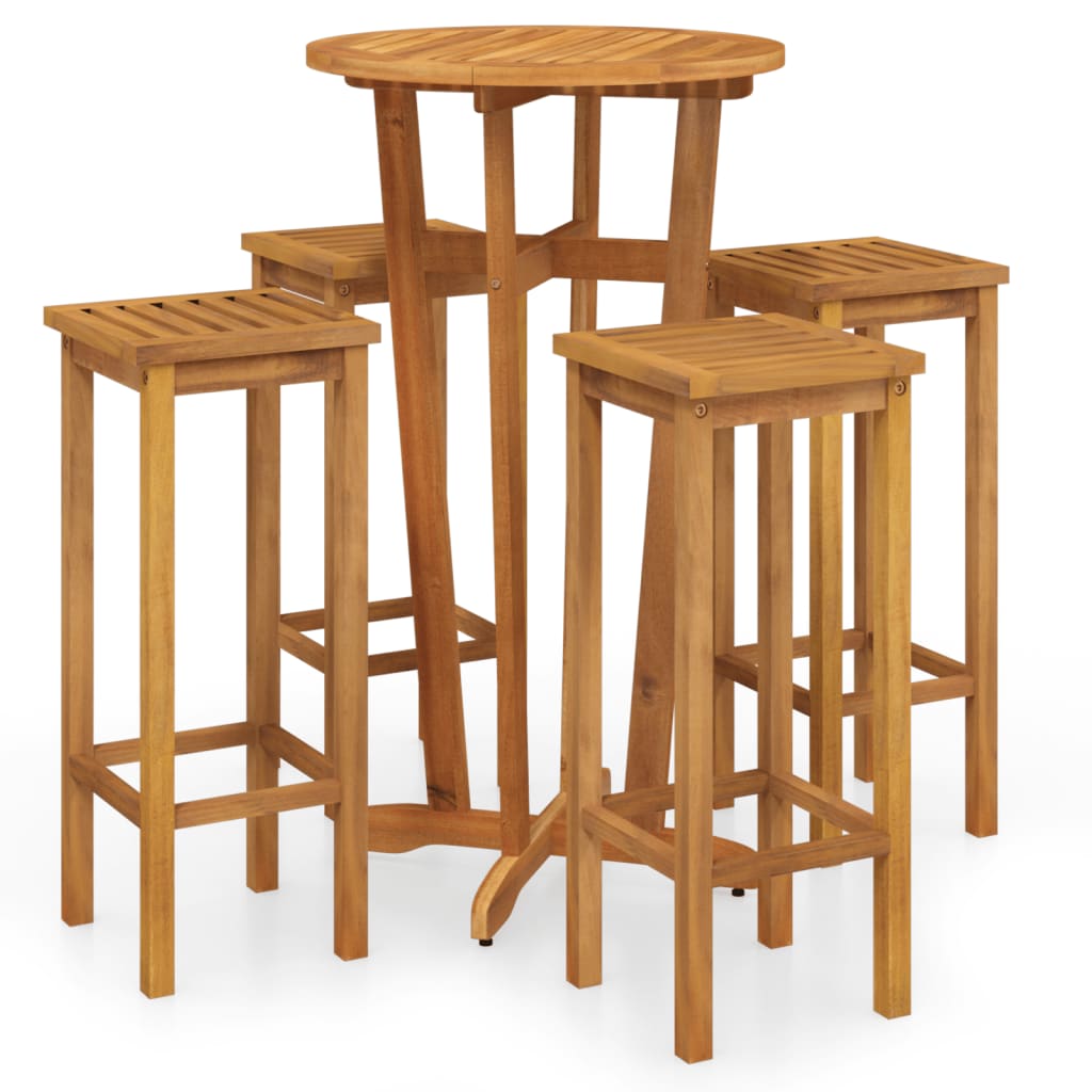 VidaXL Set Divani Da Giardino 5 Pezzi In Legno Massello Di Acacia – 4 Sedie E Tavolino Con Cuscini Grigio Scuro - 4
