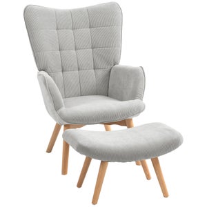 Poltrona Relax Reclinabile HOMCOM Manuale A 135° Con Poggiapiedi | Tessuto Effetto Lino, Imbottita, Bianco Crema