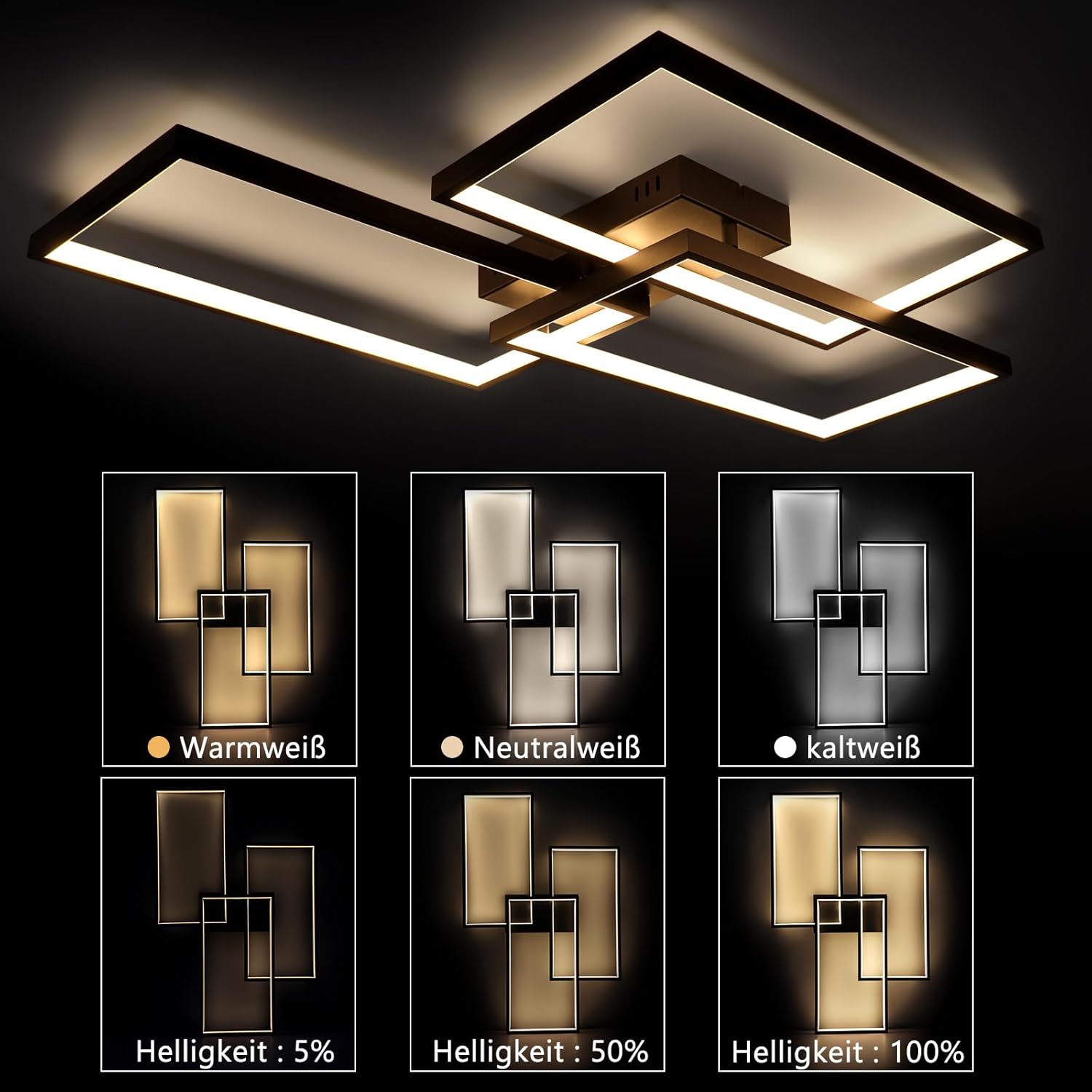 NETTLIFE Lampa sufitowa LED Czarny Metal 72W 80CM Nowoczesna lampa do salonu Ściemnialna z pilotem Prostokątny design do kuchni - 5