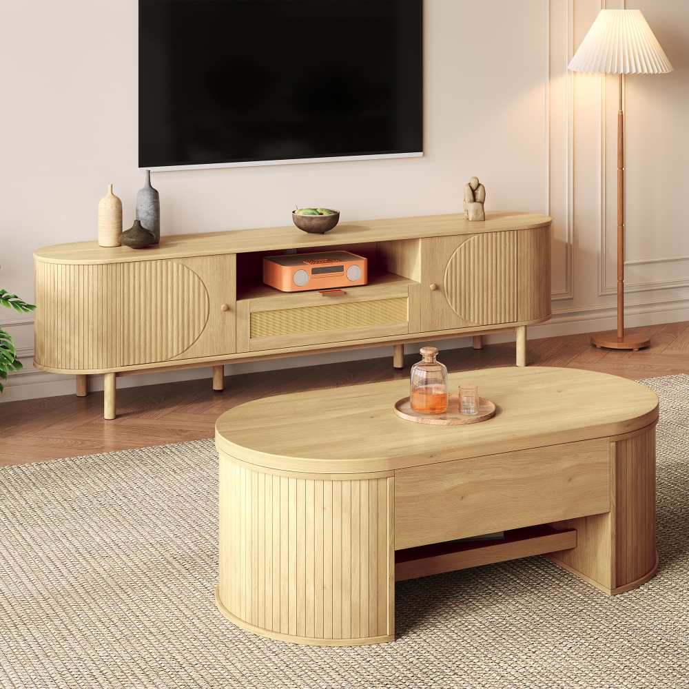 Ensemble salon avec table basse relevable et meuble TV, design moderne, rangements, bords arrondis, vendus séparément - 6
