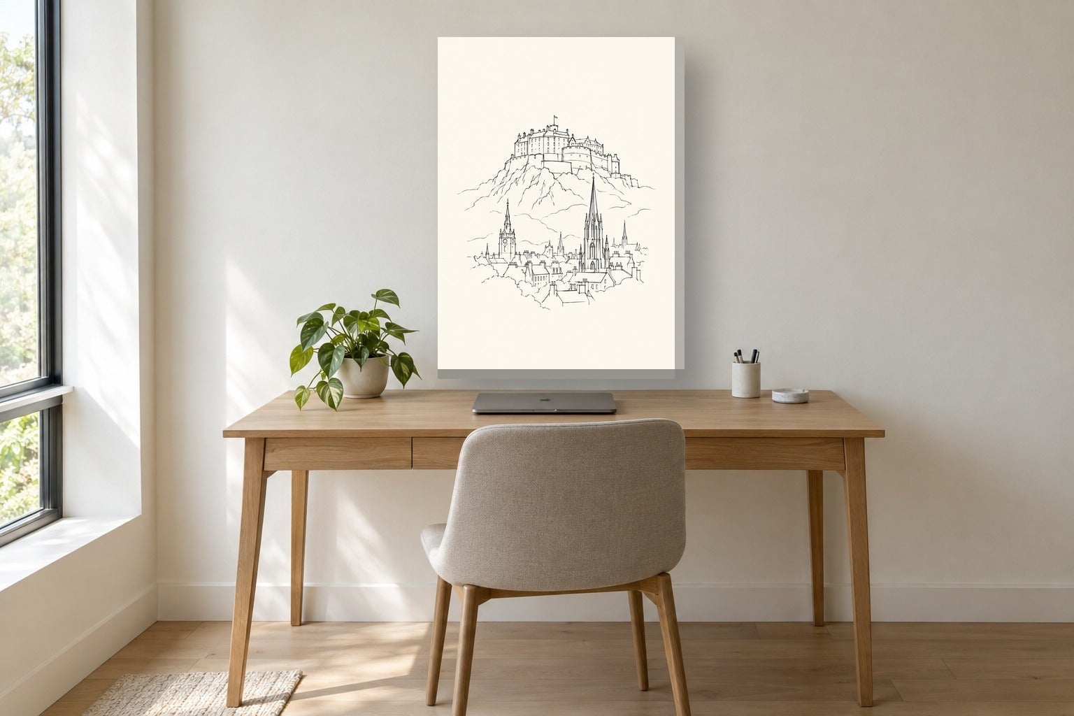 Tableau de ville «Édimbourg, line art» sur toile, châssis en bois de 2 ...